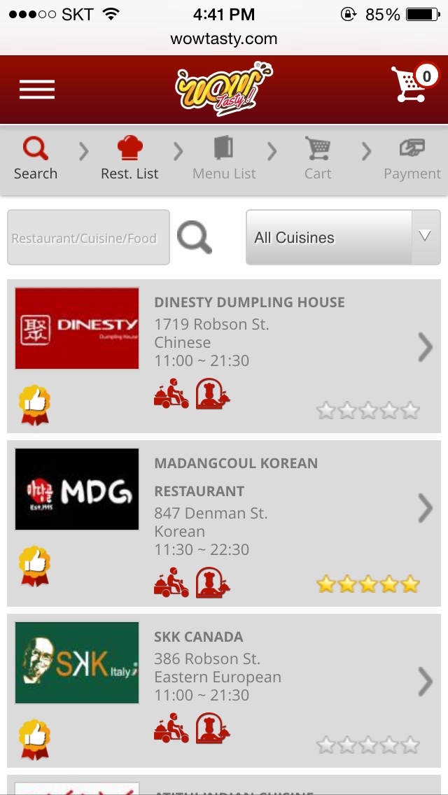 Mobile Web : Restaurant List page